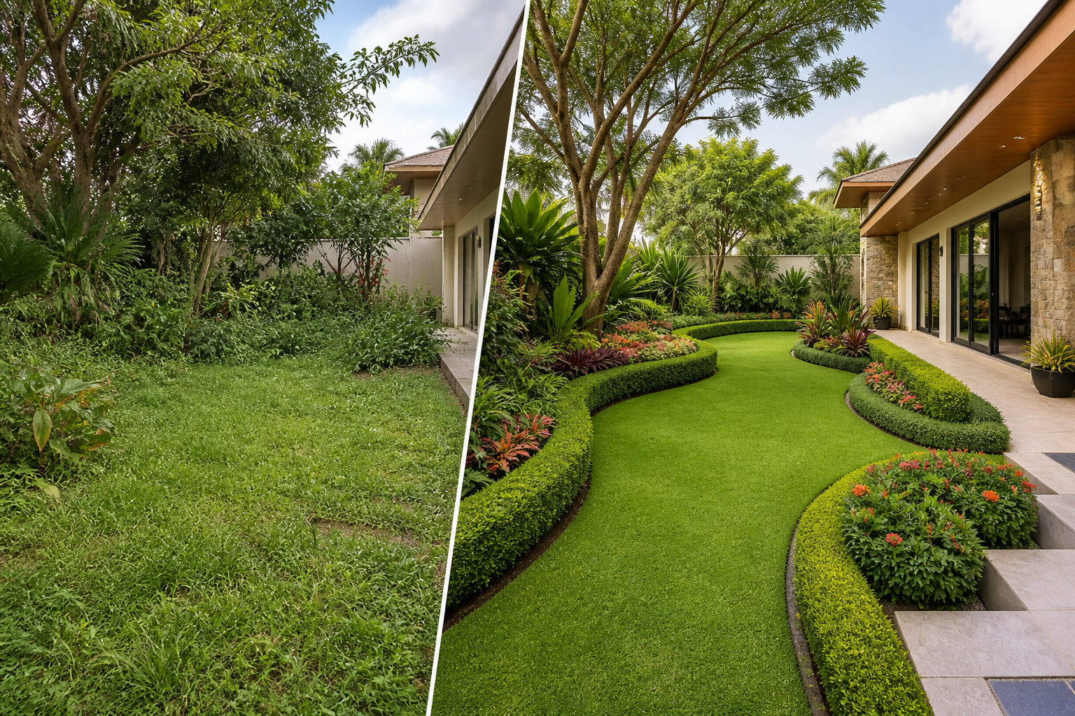 Jardim residencial após manutenção profissional